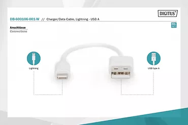 Digitus Kabel do transmisji danych/ładowania USB A/Lightning MFI 0,1m Biały