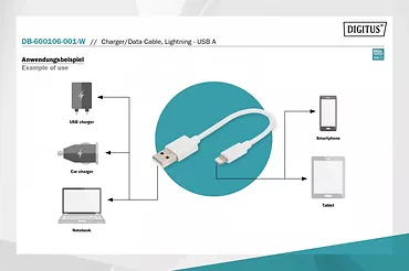 Digitus Kabel do transmisji danych/ładowania USB A/Lightning MFI 0,1m Biały