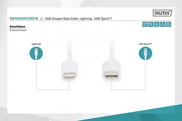 Digitus Kabel do transmisji danych/ładowania USB C/Lightning MFI 2m Biały