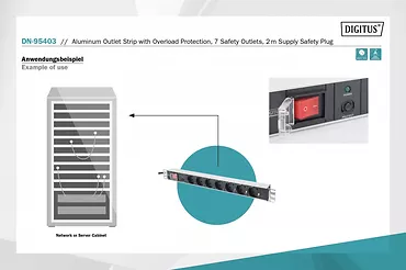 Digitus Listwa zasilająca PDU 19" Rack, 7x gniazdo schuko, 2.0m, 1x wtyk unischuko, 16A, wł./wył., zabezpieczenie przeciążeniowe, profil aluminiowy