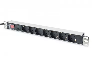 Digitus Listwa zasilająca PDU 19" Rack, 7x gniazdo schuko, 2.0m, 1x wtyk unischuko, 16A, wł./wył., zabezpieczenie przeciążeniowe, profil aluminiowy