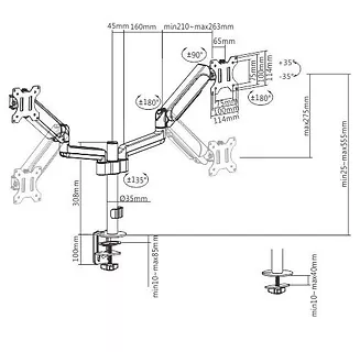 Gembird Ramię/uchwyt na dwa monitory biurkowe, regulowane  od 17 cali do 32 cale, obciążenie do 9 kg
