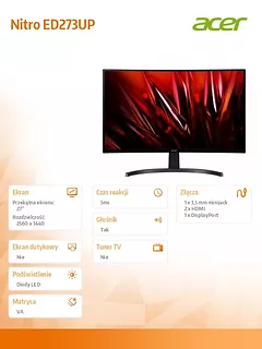 Acer Monitor 27 cali Nitro ED273UPbmiipx Curved/QHD/165Hz