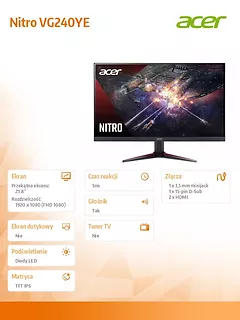 Acer Monitor 24 cale Nitro VG240YEbmiix IPS/100Hz/1ms