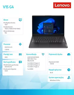 Lenovo Laptop V15 G4 83A1004DPB W11Pro i5-1335U/8GB/512GB/INT/15.6 FHD/Business Black/3YRS OS