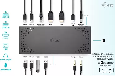 i-tec Stacja dokująca USB 3.0 / USB-C / Thunderbolt 2x HDMI + Power Delivery 85W