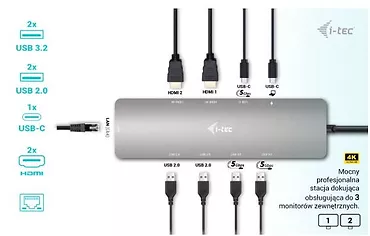 i-tec Stacja dokująca USB-C Metal Nano 2x HDMI Display + Power Delivery 100W