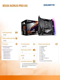 Gigabyte Płyta główna B550I AORUS PRO AX AM4 2DDR4 HDMI/DP mITX