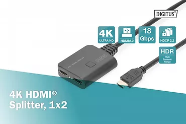 Digitus Kabel Rozdzielacz/Splitter HDMI 2.0 UHD 4K 60Hz Typ HDMI A/2xHDMI A M/Ż 0,5m Czarny