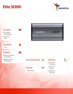 Adata Dysk zewnętrzny SSD SE880 2TB USB3.2A/C Gen2x2