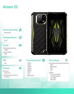 ULEFONE Smartfon Armor 22 8/128GB IP68/IP69K 6600 mAh DualSIM zielony