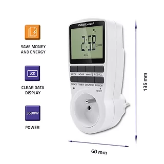 Qoltec Elektroniczny programator czasowy PC0628 | 3680W | 16A | LCD