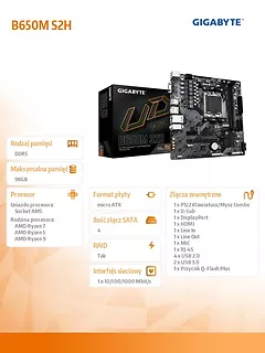 Gigabyte Płyta główna B650M S2H AM5 2DDR5 HDMI/DP M2 m.ATX