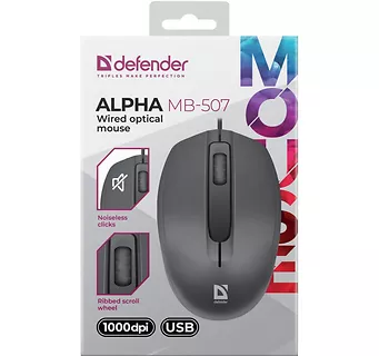 Defender Mysz przewodowa optyczna Alpha MB-507 1000DPI 3P Czarna