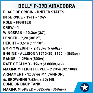 Cobi Klocki Klocki Historical Collection WWII Bell P-39D Airacobra 361 klocków