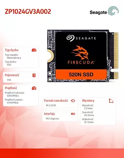 Seagate Dysk SSD Firecuda 520N 1TB PCIe4 M.2