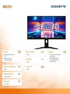 Gigabyte Monitor 27 cali M27U GAME 1ms/12MLN:1/QHD/HDMI