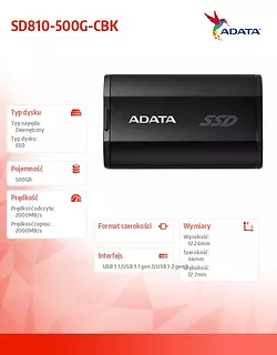 Adata Dysk SSD External SD810 500GB USB3.2 20Gb/s Black