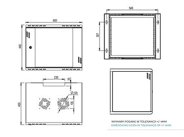 Extralink Szafa rack PREMIUM 9U 600x450 czarna beznarzędziowy montaż, montowana na ścianie