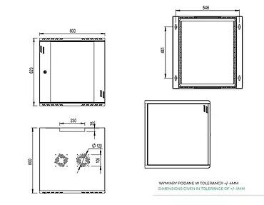 Extralink Szafa rack PREMIUM 12U 600x600 czarna beznarzędziowy montaż, montowana na ścianie