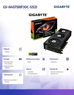 Gigabyte Karta graficzna RTX 4070 SUPER WINDFORCE OC 12G GDDR6X 192bit