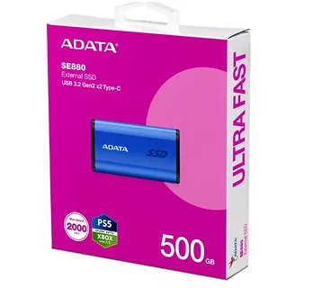 Adata Dysk zewnętrzny SSD SE880 500 GB USB3.2A/C Gen2x2 Niebieski