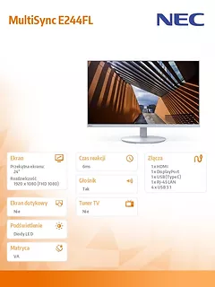 NEC Monitor MultiSync E244FL 24 cale USB-C HDMI biały