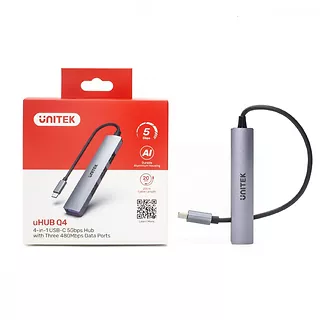 Unitek HUB USB-C; 3x USB-A 2.0 1x USB-A 5 Gbps Aluminiowy