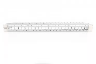 Digitus Panel krosowy (patch panel) modularny 19" 24 porty pod moduły keystone, 1U, ekranowany, prowadnica kabli, wymienne pola opisowe Szary