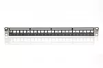 Digitus Panel krosowy (patch panel) modularny 19" 24 porty pod moduły keystone, 1U, ekranowany, prowadnica kabli, wymienne pola opisowe Czarny