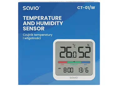 Czujnik temperatury i wilgotności Savio CT-01/W Wskaźnik komfortu, data i godzina Biały