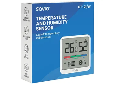 Czujnik temperatury i wilgotności Savio CT-01/W Wskaźnik komfortu, data i godzina Biały