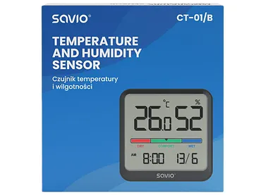 Czujnik temperatury i wilgotności Savio CT-01/B Wskaźnik komfortu, data i godzina Czarny