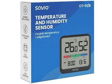 Czujnik temperatury i wilgotności Savio CT-01/B Wskaźnik komfortu, data i godzina Czarny