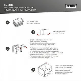 Digitus Szafa sieciowa wisząca 19" 9U, SOHO PRO 460 x 540 x 400 mm, nośność 60kg, drzwi szyba, niezłożona, Czarna