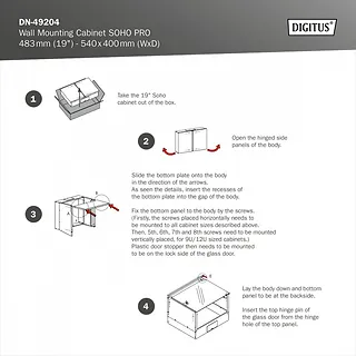 Digitus Szafa sieciowa wisząca 19" 9U, SOHO PRO 460 x 540 x 400 mm, nośność 60kg, drzwi szyba, niezłożona, Szara