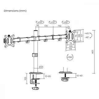 Maclean Uchwyt biurkowy MC-754N 2 monitory