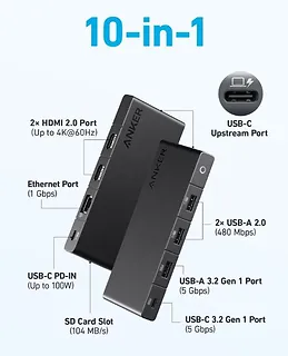 Anker Hub 364 USB-C Dual Display 10w1 2x4K HDMI eth czarny