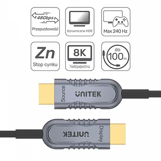 Unitek Kabel Optyczny HDMI 2.1 AOC 15m 4K60Hz C11029DGY