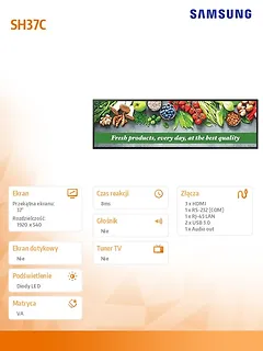 Samsung Monitor profesjonalny SH37C 37 cali 16:4,5 Matowy 24h/7 700(cd/m2) 1920x540 S10 Player (Tizen 7, VXT Ready) Wi-Fi/BT 3 lata d2d (LH37SHCEBGBXEN)
