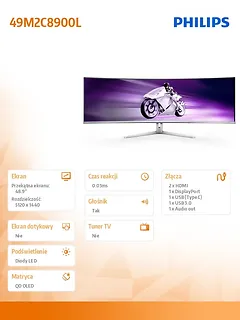 Philips Monitor zakrzywiony 49M2C8900L 48.9 cala  QD OLED 4K 144Hz