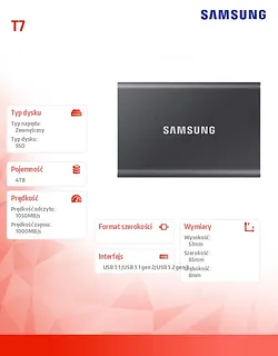 Samsung Dysk SSD Portable T7 4TB USB3.2 Gen.2 szary