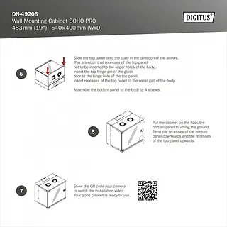 Digitus Szafa sieciowa wisząca 19" 12U, SOHO PRO 595 x 540 x 400 mm, nośność 60kg, drzwi szyba, niezłożona, Szara