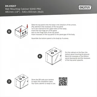 Digitus Szafa sieciowa wisząca 19" 12U, SOHO PRO 595 x 540 x 400 mm, nośność 60kg, drzwi szyba, niezłożona, Czarna