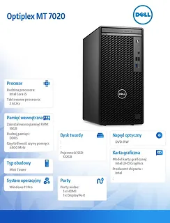 Dell Komputer Optiplex MT/Core i5-14500/16GB/512GB SSD/Integrated/DVD RW/No Wifi/Kb/Mouse/W11Pro