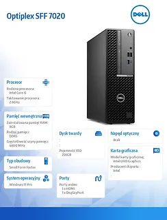 Dell Komputer Optiplex SFF/Core i5-14500/8GB/256GB SSD/Integrated/WLAN + BT/Kb/Mouse/W11Pro