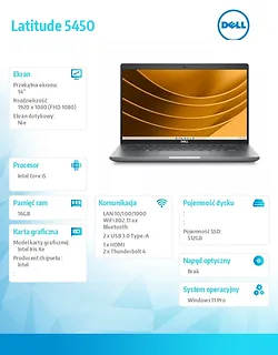 Dell Notebook Latitude 5450 Win11Pro i5-1345U/16GB/512GB SSD Gen4/14.0' FHD/Intel Iris Xe/FgrPr&SmtCd/FHD/IR Cam/Mic/WLAN+BT/Backlit Kb/3C/vPro/3YPS