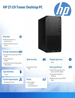 HP Inc. Komputer Z1 Tower G9 i9-14900 1TB/32GB/W11P 8T1G3EA