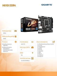 Gigabyte Płyta główna H610I DDR4 s1700 2DDR4 HDMI/DP M.2 mITX