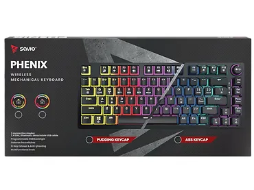 Klawiatura mechaniczna bezprzewodowa SAVIO PHENIX Gateron Red Pro, ABS